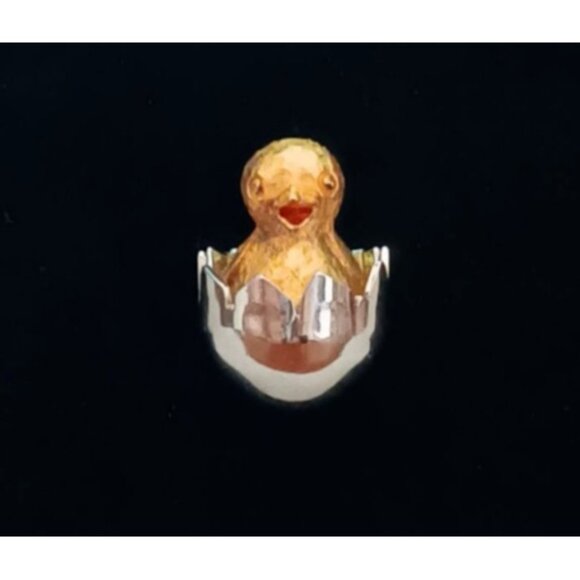 Hatching Baby Chick Silver and Gold Mens Easter Spring Farmer Tie Tack Lapel Pin - Picture 1 of 6